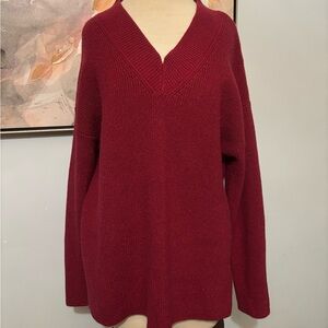 456S Hilary Radley Deep Red sparkle V-Neck Sweater